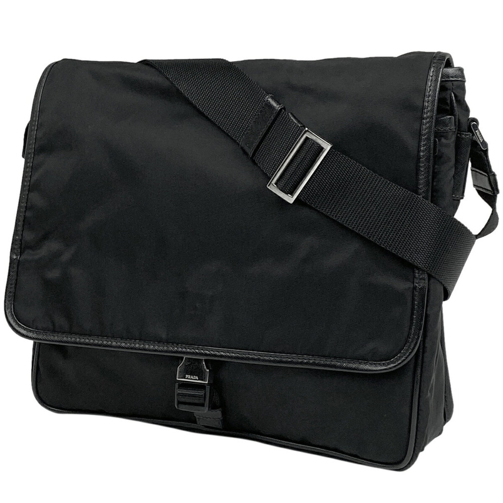 Prada Logo Plate Shoulder Bag Messenger Crossbody Black